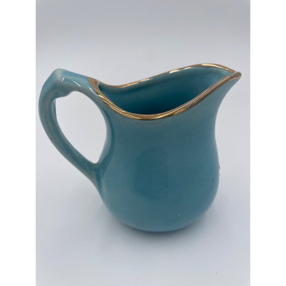 Vintage Blue Ceramic Pitcher With Gold Accents & Hawthornes General Store Miras - Picture 5 of 7